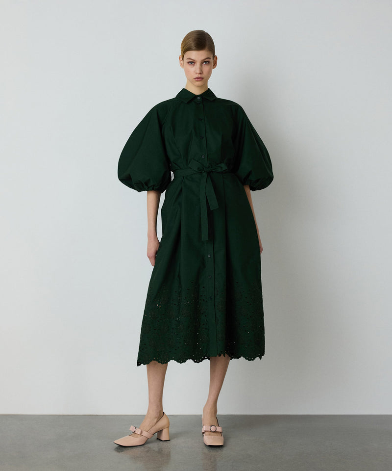 Machka Embroidered Poplin Dress Green