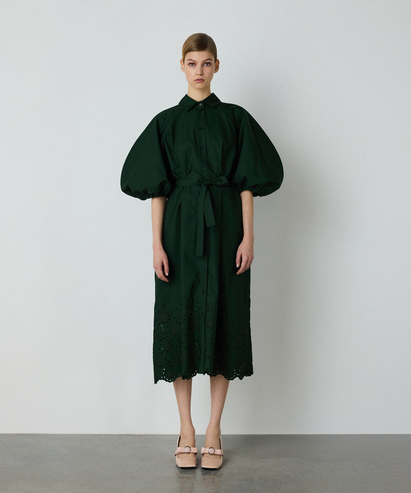 Machka Embroidered Poplin Dress Green