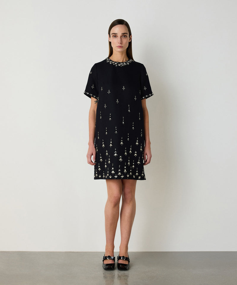 Machka Crystal Stone Embroidered Dress Black