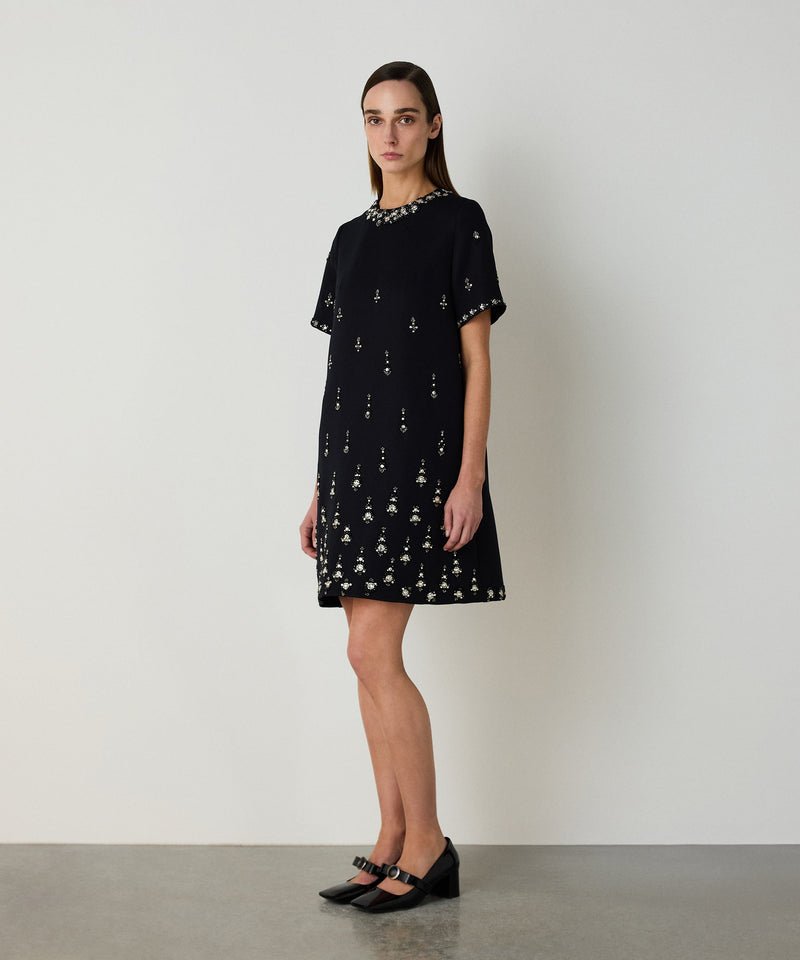 Machka Crystal Stone Embroidered Dress Black