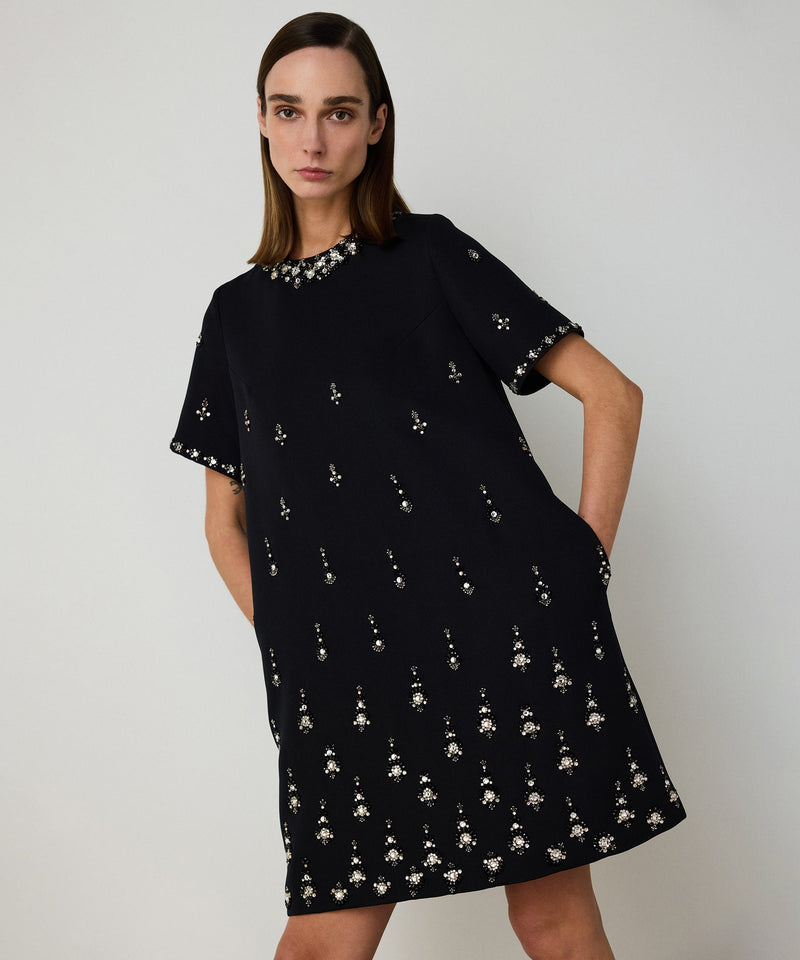 Machka Crystal Stone Embroidered Dress Black