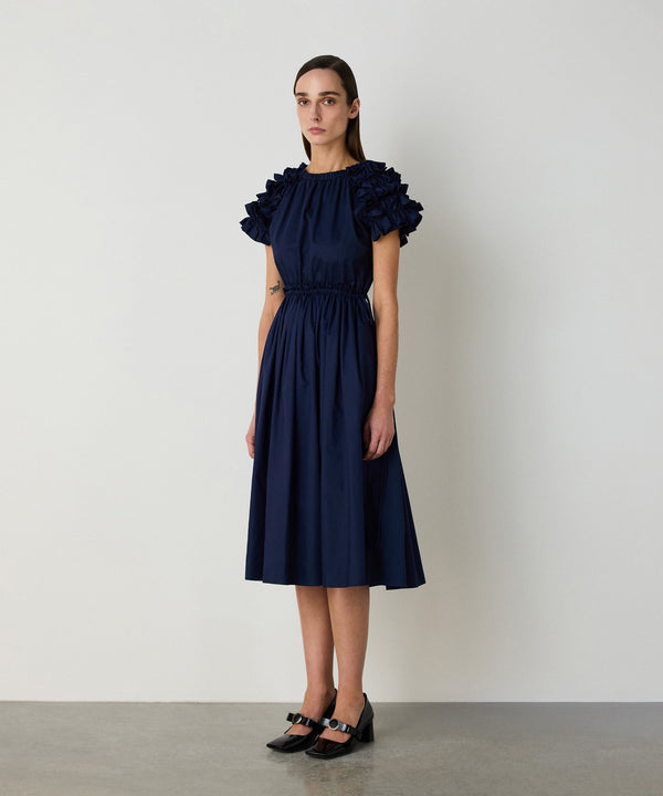 Machka Poplin Dress With Frills Indigo