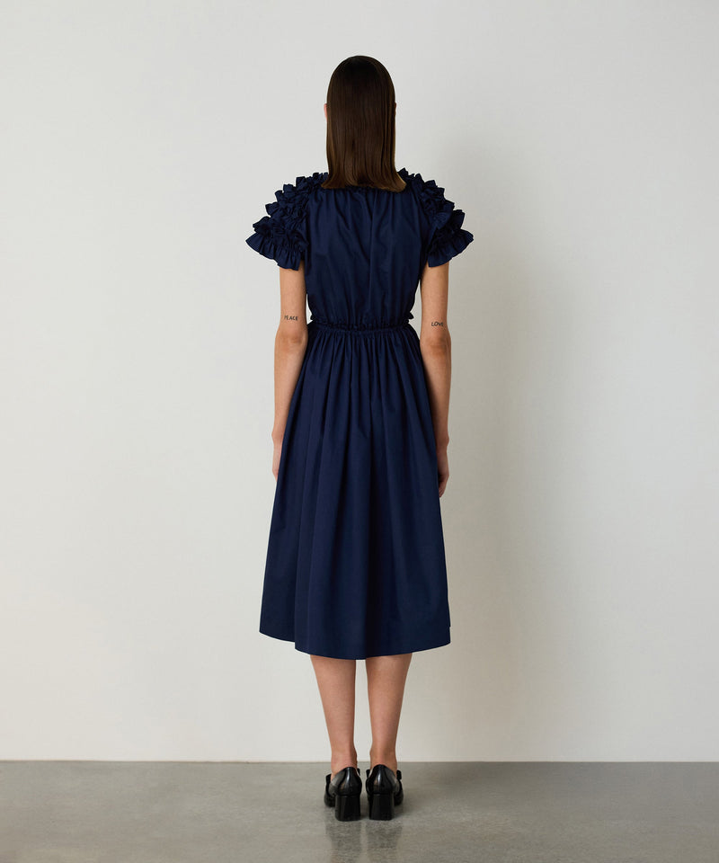 Machka Poplin Dress With Frills Indigo