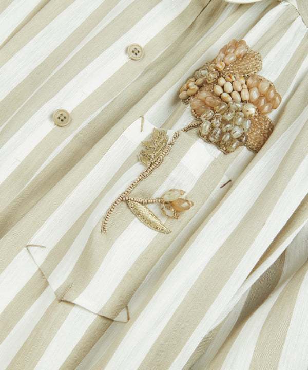 Machka Flower-Embroidered Striped Shirt Dress Stone