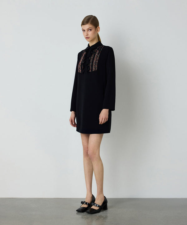 Machka Embroidered And Ruffled Dress Black