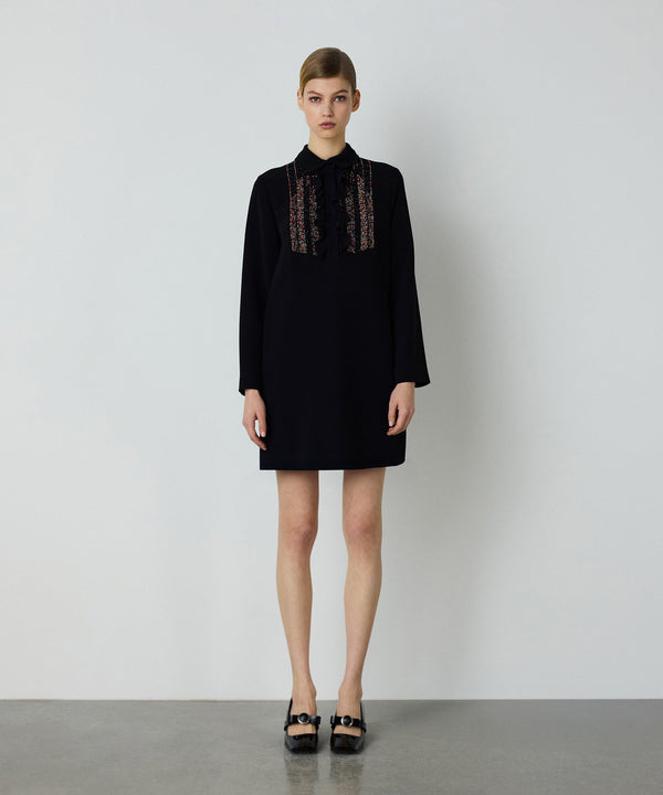 Machka Embroidered And Ruffled Dress Black