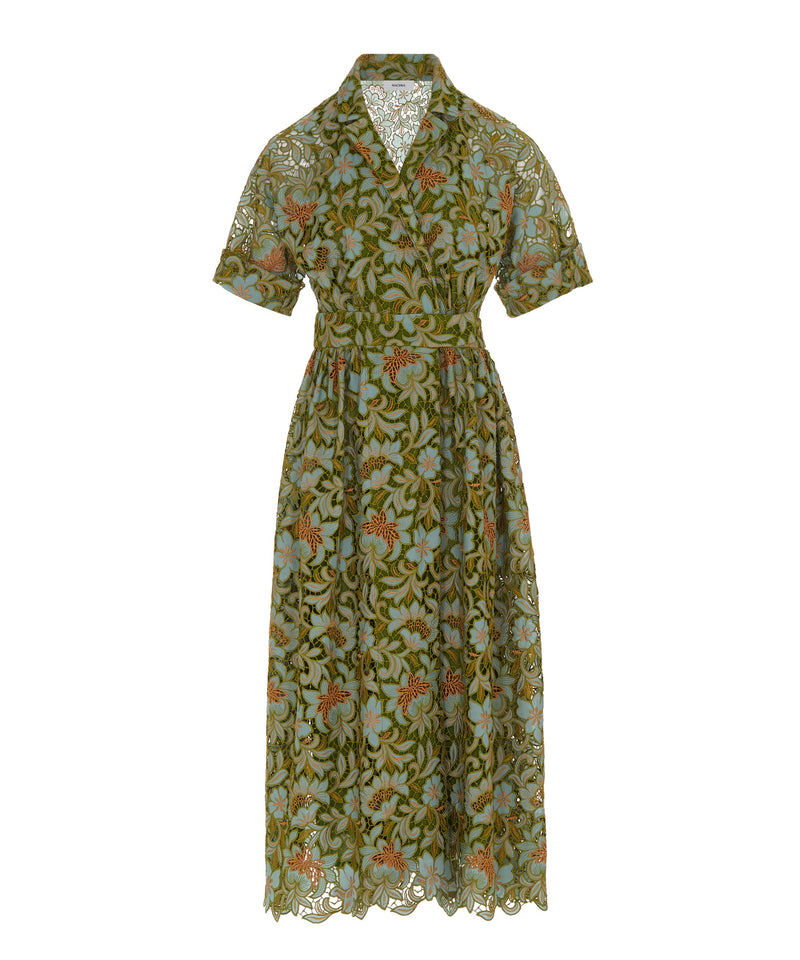 Machka Embroidered Detail Floral Dress Green