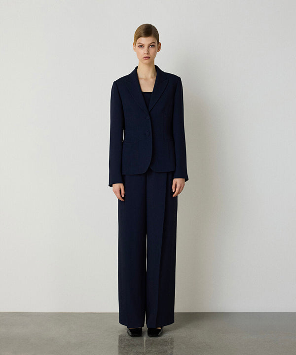 Machka Crepe Blazer With Padded Shoulder Straps Navy