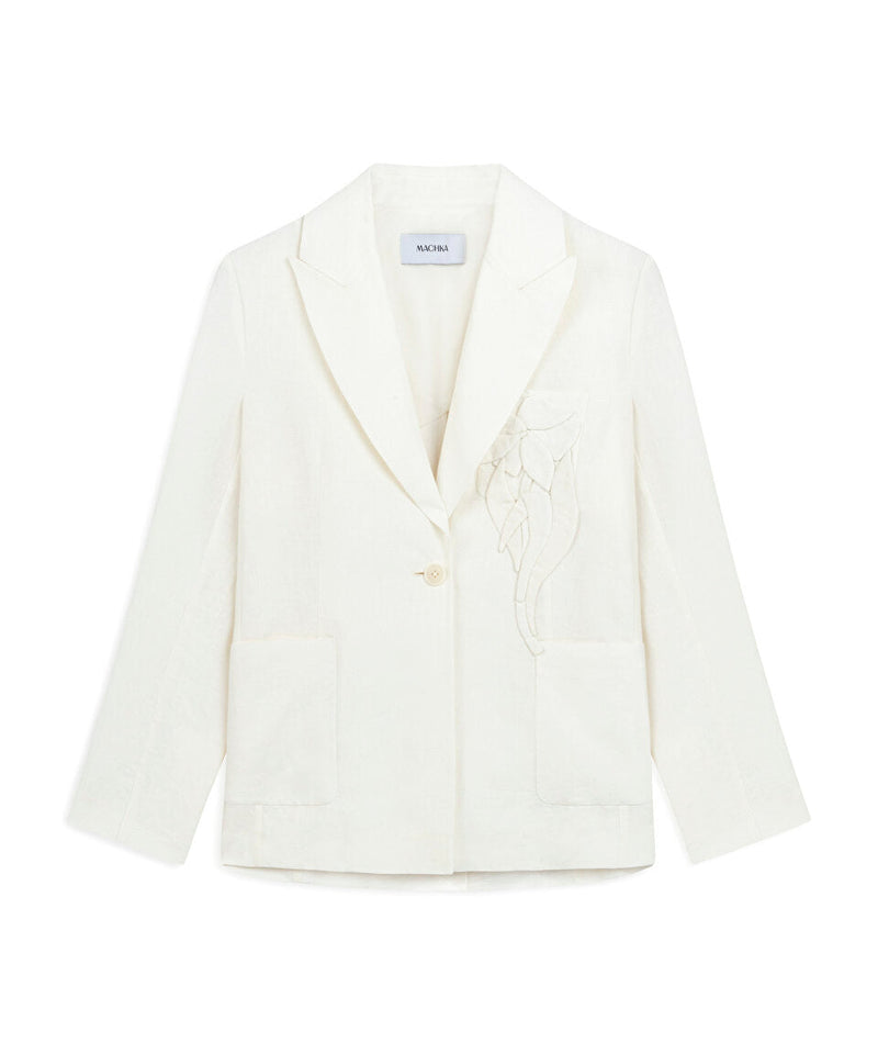 Machka Floral Applique Linen Blazer White