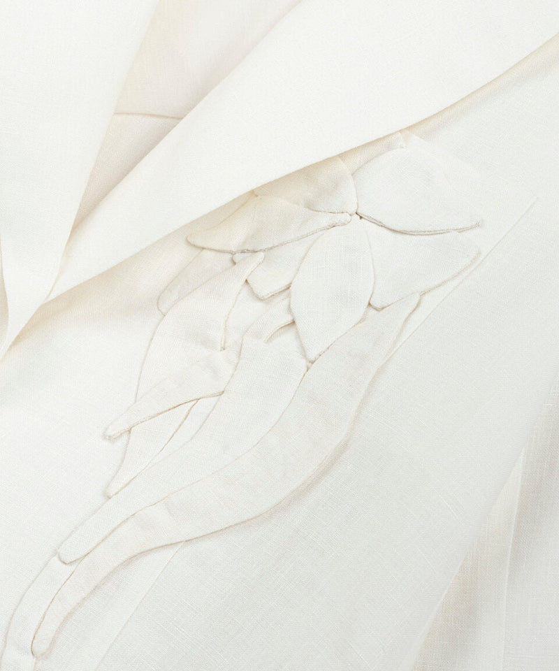Machka Floral Applique Linen Blazer White