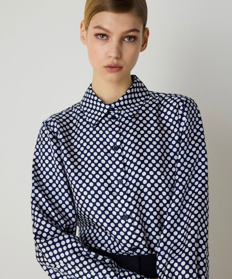 Machka Polka Dot Pattern Silk Shirt Navy