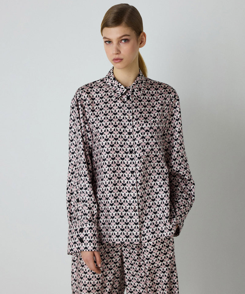 Machka Geometric Pattern Silk Shirt Powder