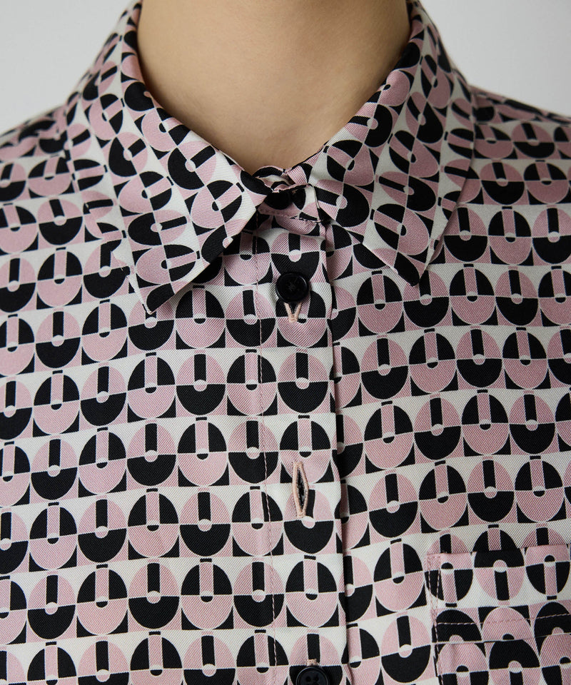 Machka Geometric Pattern Silk Shirt Powder