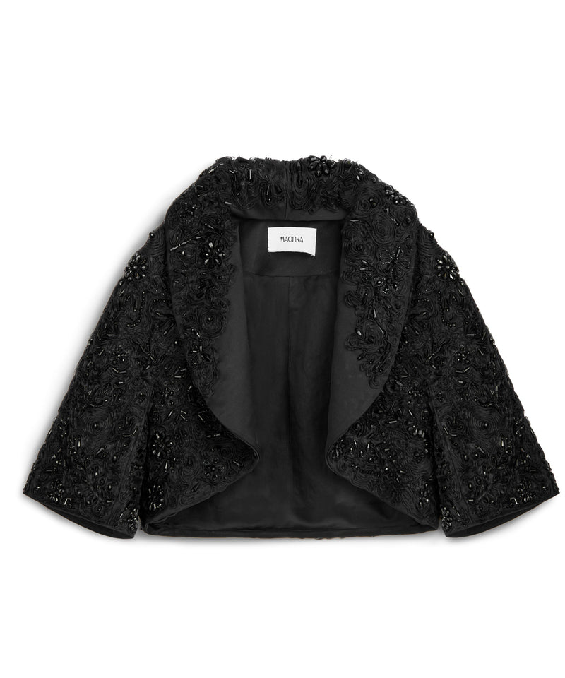 Machka Flower-Embroidered Cape Black