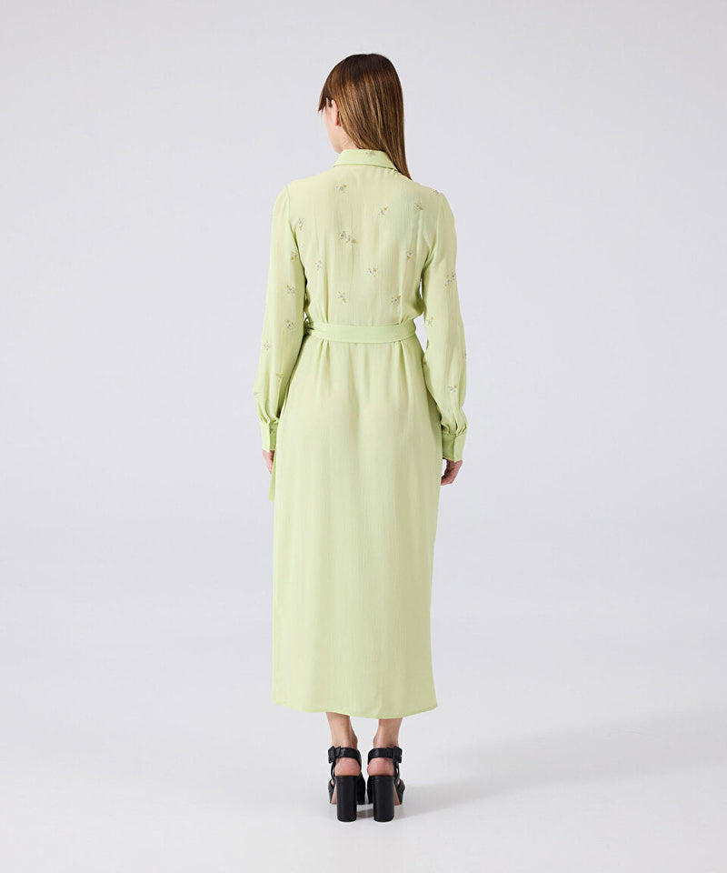 Machka Embroidered Belted Dress Light Green