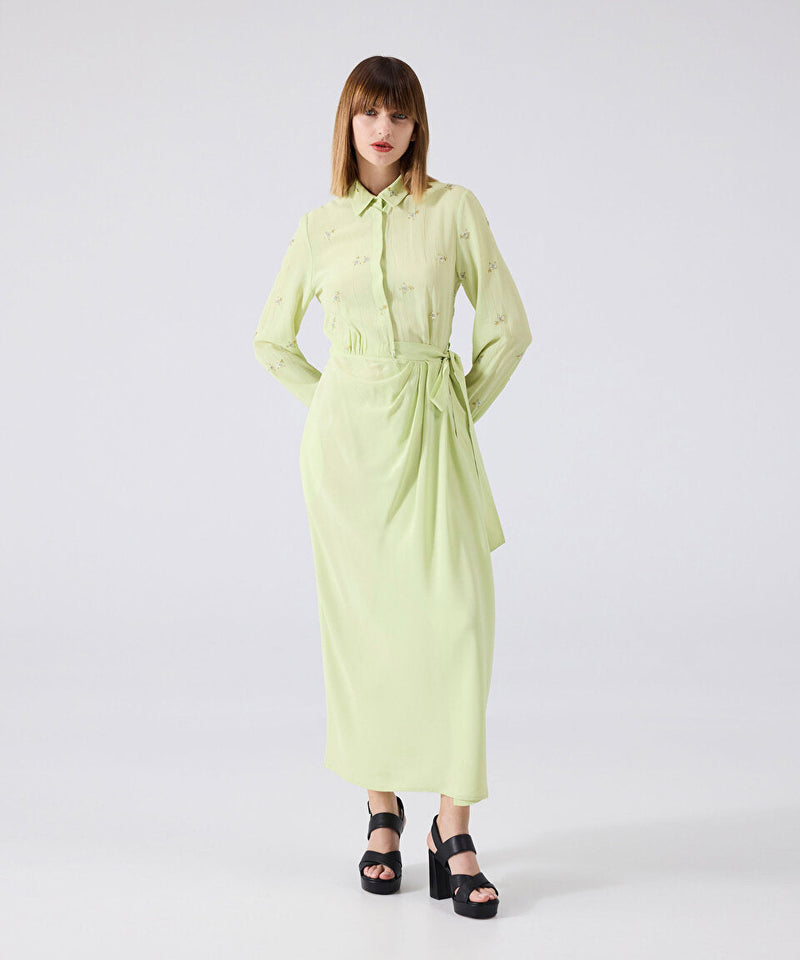 Machka Embroidered Belted Dress Light Green