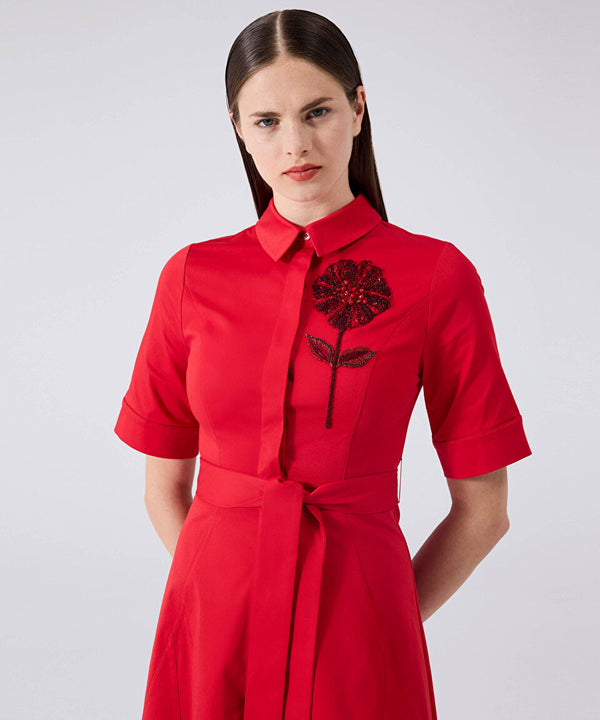 Machka Flower Module Embroidered Shirt Dress Red