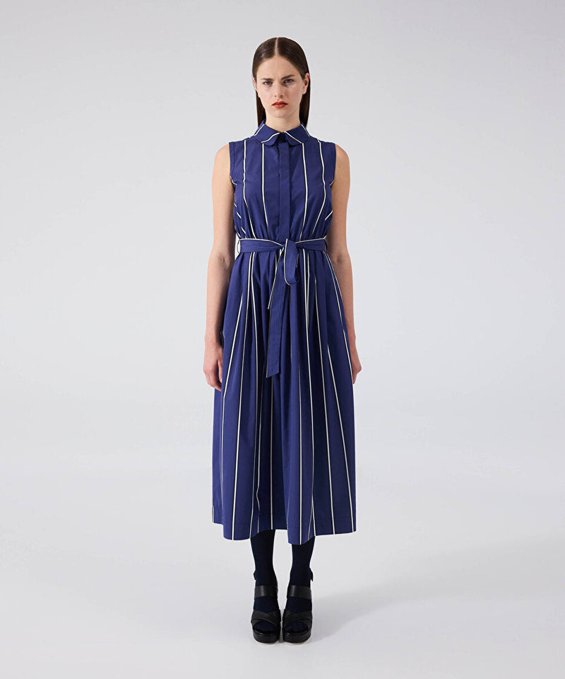 Machka Striped Poplin Dress Navy Blue