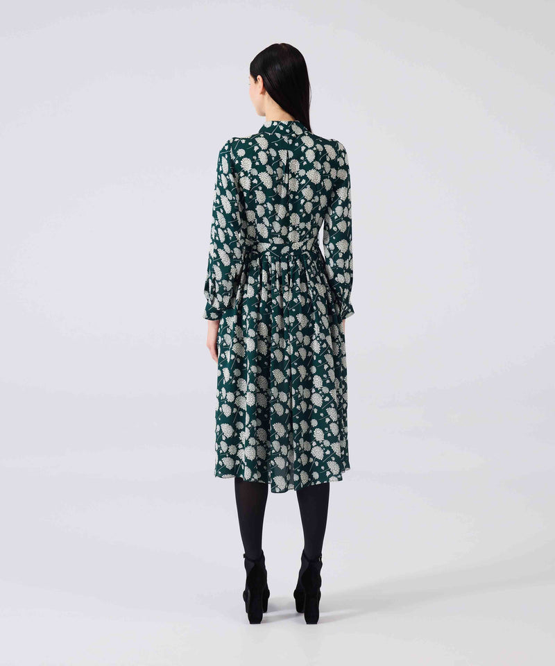 Machka Patterned Shirt Collar Dress Dark Green