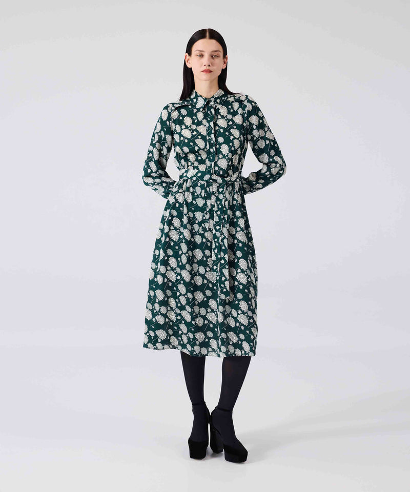 Machka Patterned Shirt Collar Dress Dark Green