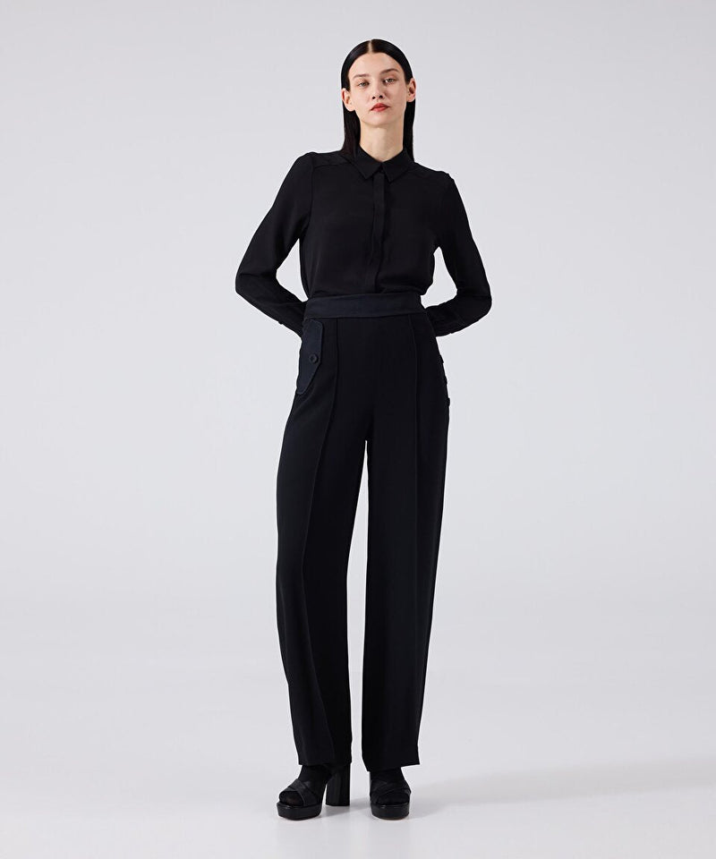 Machka Satin Duchess Garnish Crepe Trousers Black