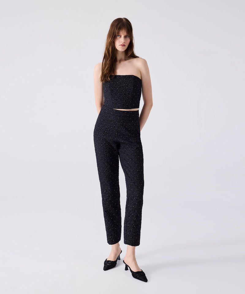 Machka Embellished Detail Textured Trousers Black