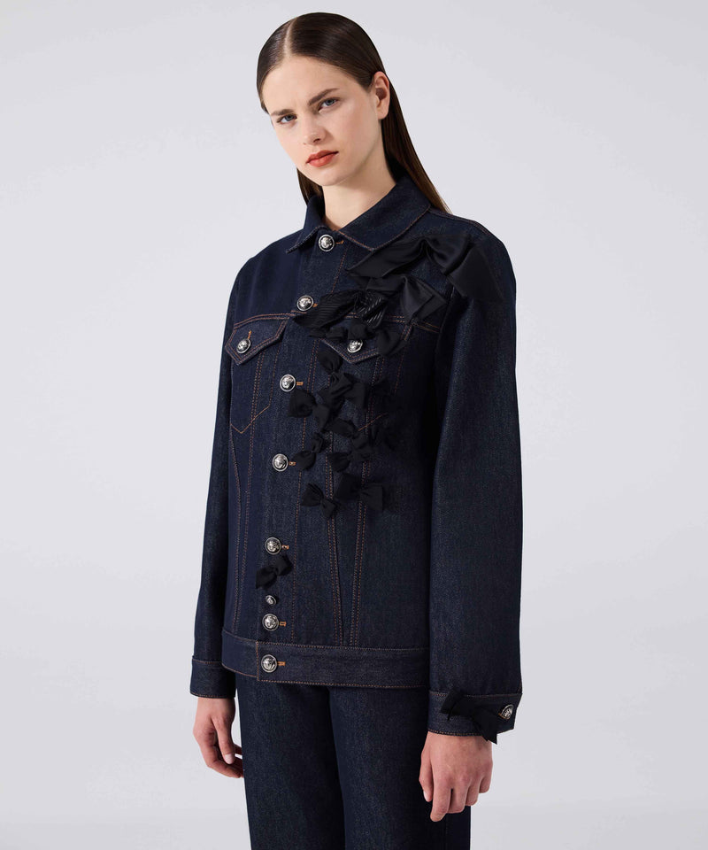 Machka Denim Jacket With Bow Embroidery Navy