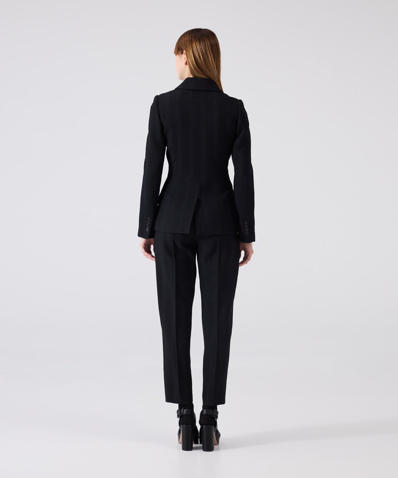 Machka Striped Textured Wool Blazer Black