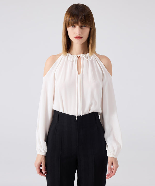 Machka Crystal Stone Embroidered Cutout Blouse Off White