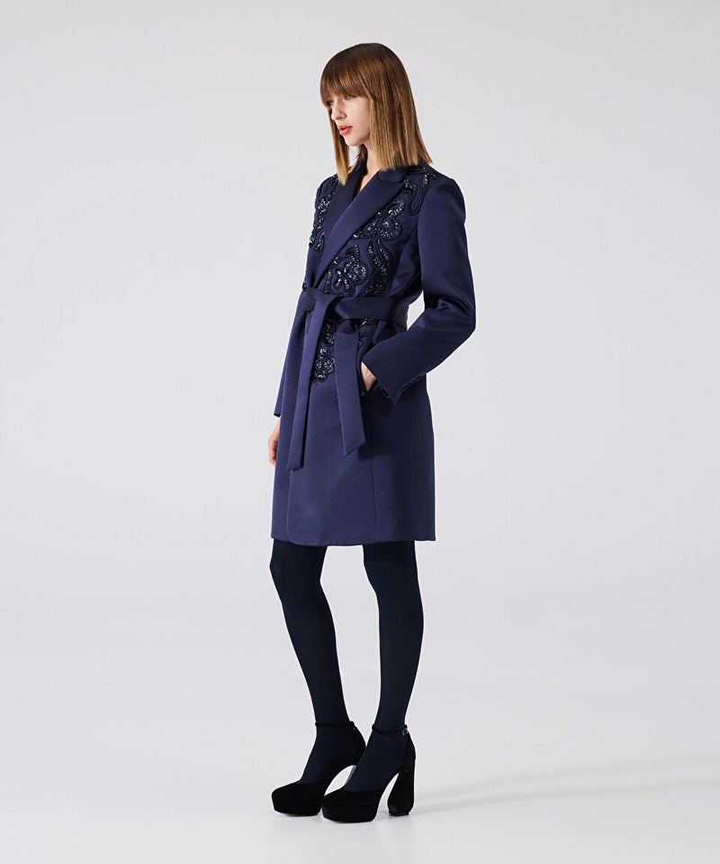 Machka Sequin Embroidered Topcoat Navy