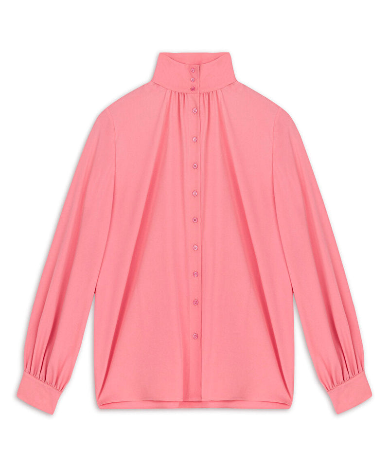 Machka High Collar Silk Shirt
 Coral