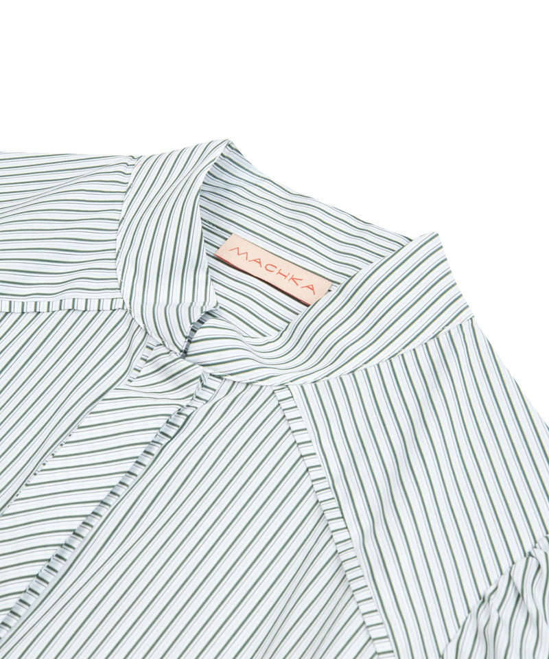 Machka Striped Pattern High Collar Shirt Green