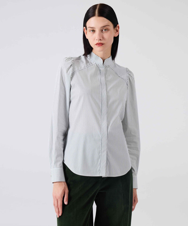 Machka Striped Pattern High Collar Shirt Green