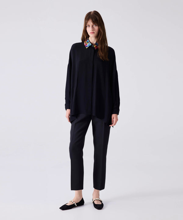 Machka Oversize Shirt With Floral Module Embroidery Black