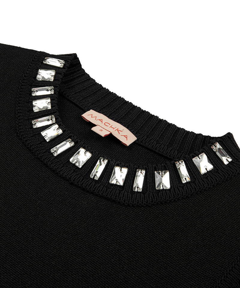 Machka Crystal Stone Embroidered Knitwear Black