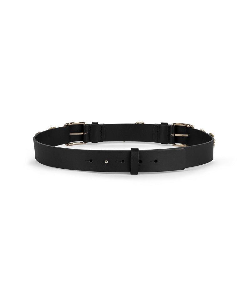 Machka Leather Belt With Bow Figure Black