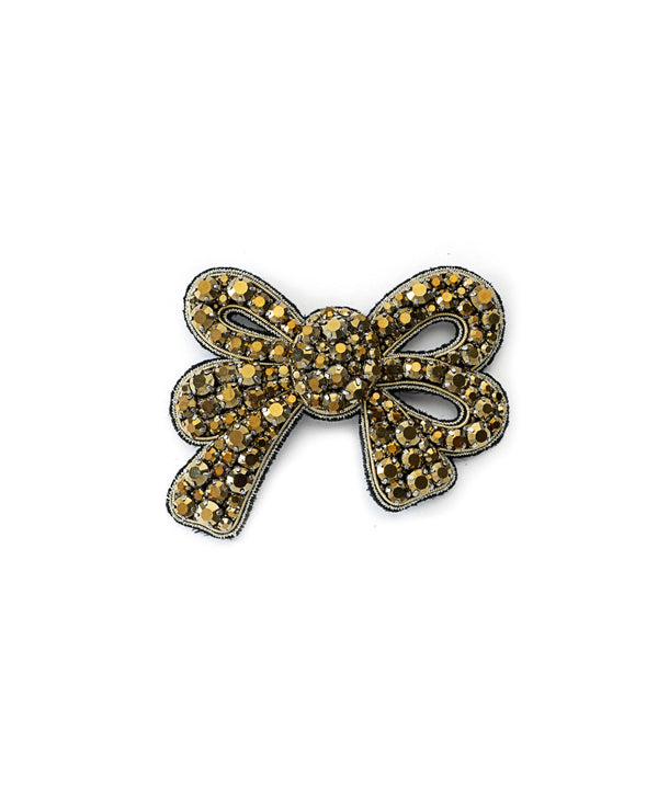 Machka Crystal Stone Bow Brooch Gold