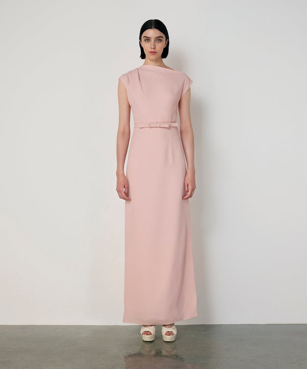Machka Belted Crepe Dress Powder