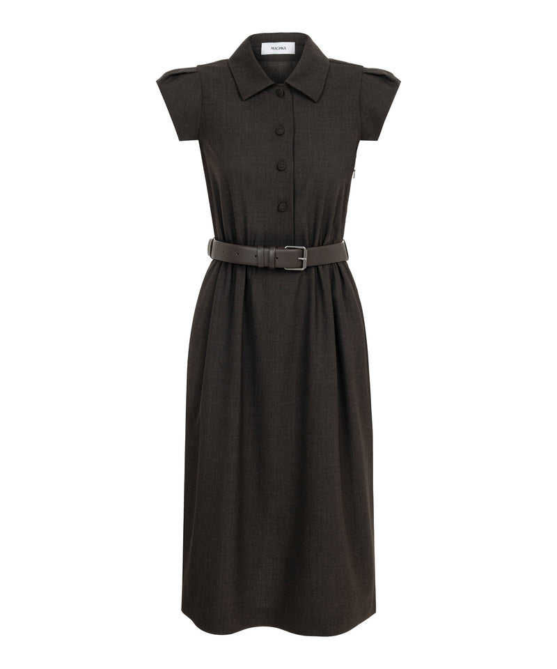 Machka Wool Shirt-Collar Dress Dark Brown
