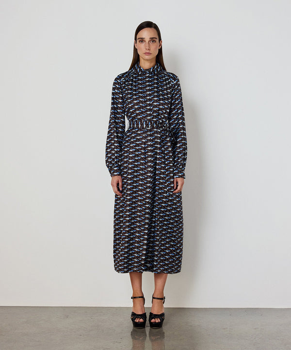 Machka Patterned Silk Dress Brown