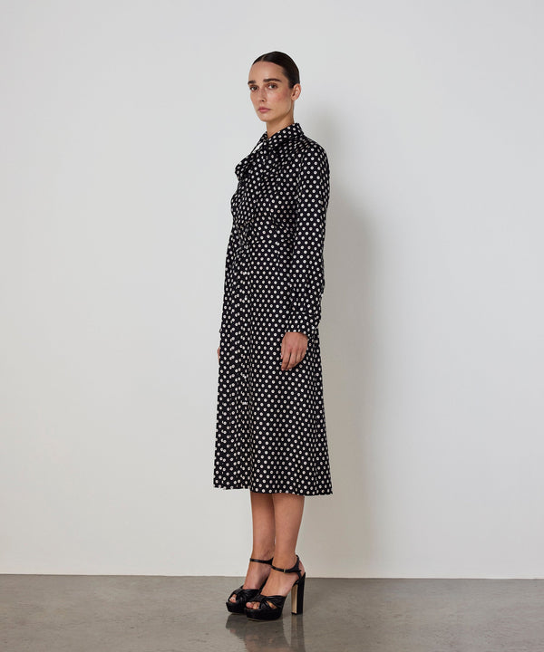Machka Patterned Silk Shirt Dress Black