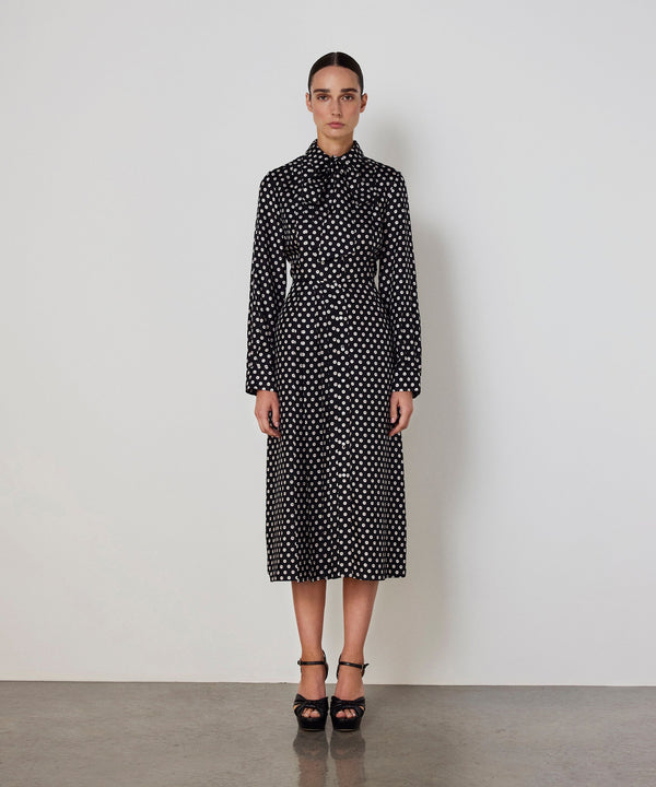 Machka Patterned Silk Shirt Dress Black