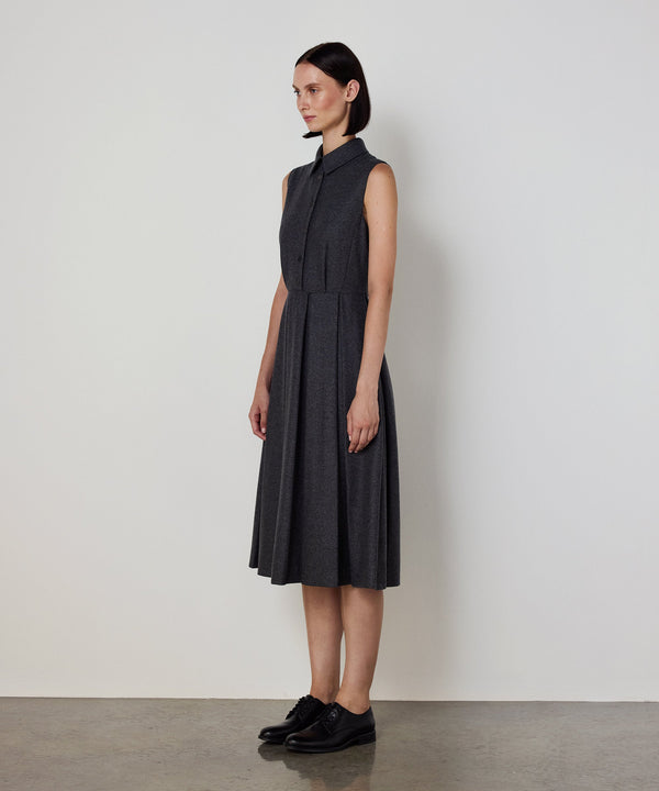 Machka Pleated Flannel Dress Grey Melange