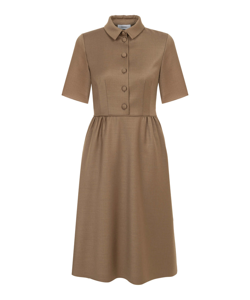 Machka Shirt-Collar Wool Dress Dark Beige