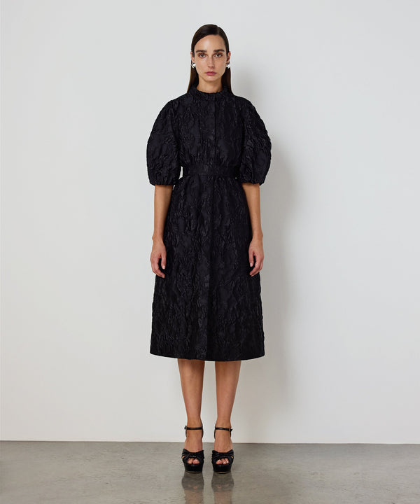 Machka Jacquard Balloon-Sleeve Dress Black