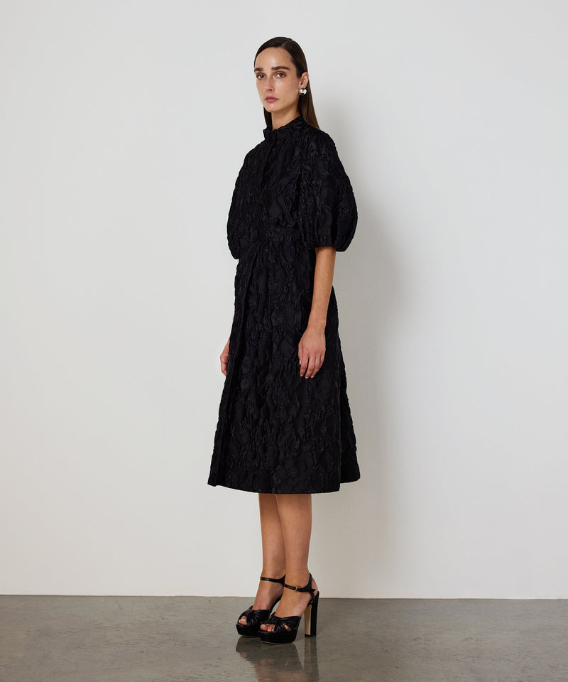 Machka Jacquard Balloon-Sleeve Dress Black