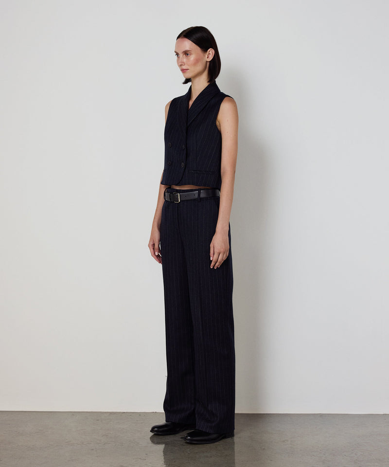 Machka Striped Wool Trousers Navy