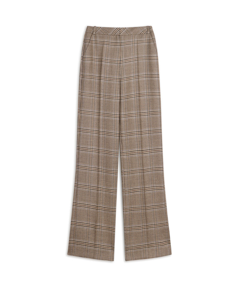 Machka Plaid Pattern Wool Trousers Dark Beige