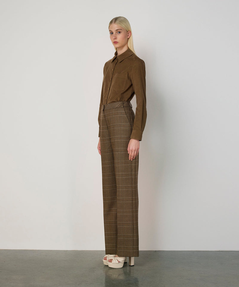 Machka Plaid Pattern Wool Trousers Dark Beige