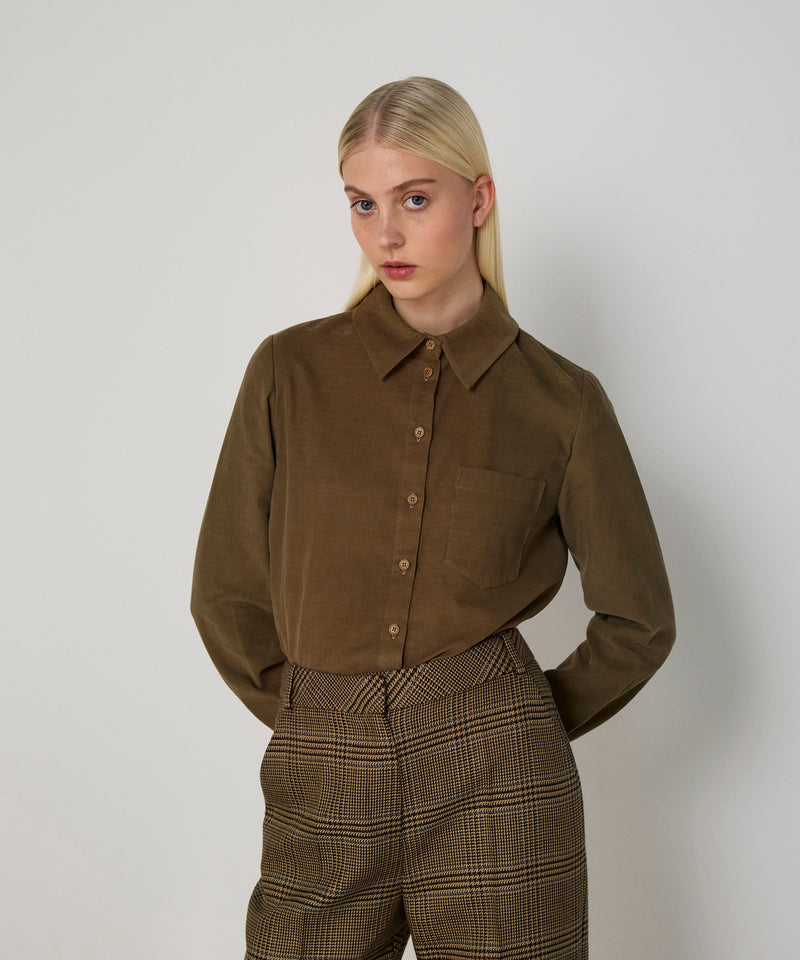 Machka Plaid Pattern Wool Trousers Dark Beige